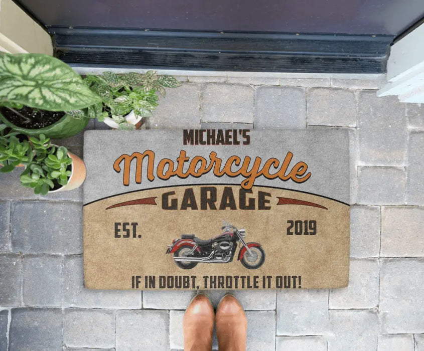 Personalized Motorcycle Garage Doormat, Custom Motorcycle Mat for Bikers, Motorcycle Lovers