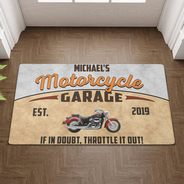 Personalized Motorcycle Garage Doormat, Custom Motorcycle Mat for Bikers, Motorcycle Lovers