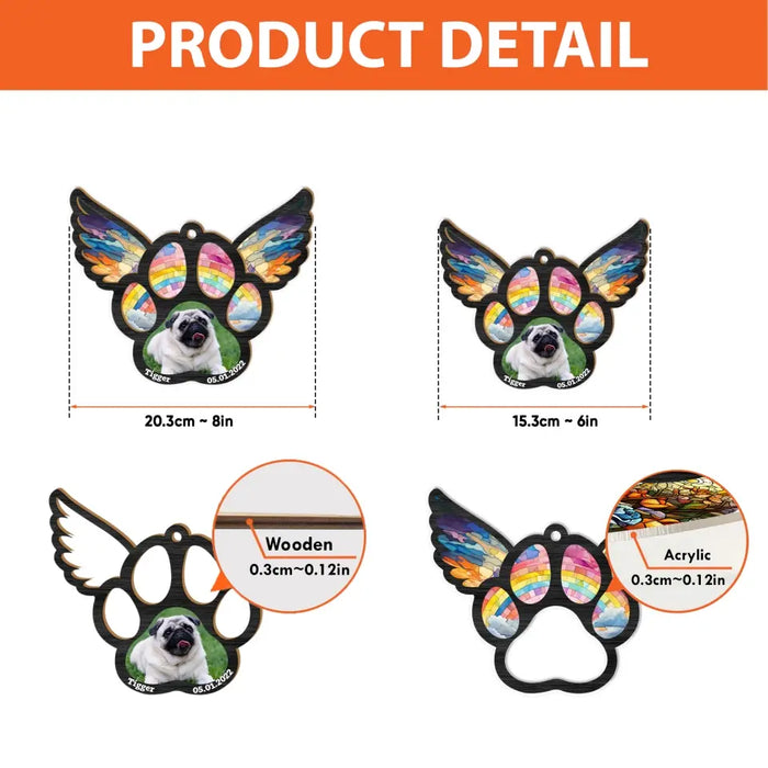 Personalized Dog Paw with Wings Photo Suncatcher Ornament, Custom Memorial Window Hanging Suncatcher for Loss of Dog, Sympathy Gifts