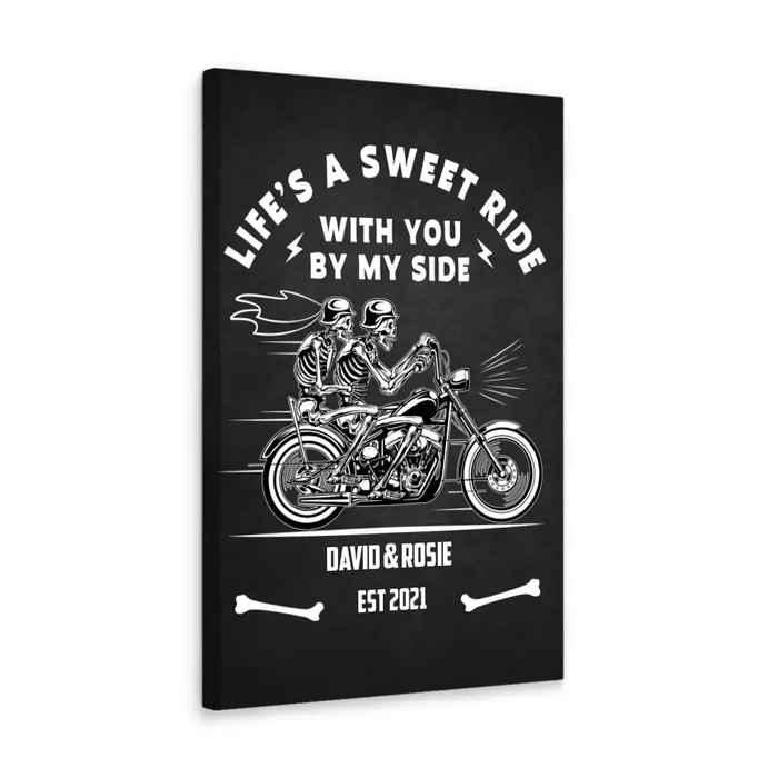 Life's A Sweet Ride With You By My Side - Personalized Gifts Custom Canvas For Biker Couples, Motorcycle Riding Lovers