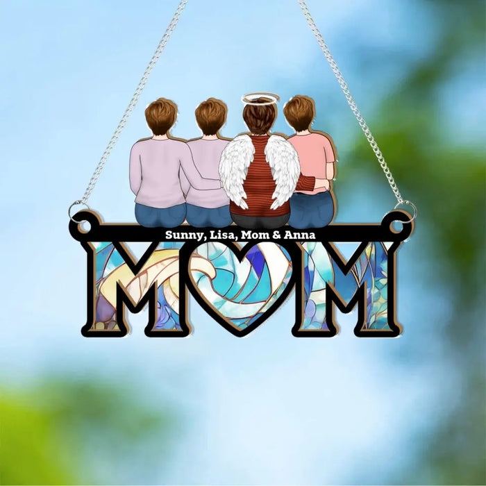 Personalized Mom and Children Suncatcher Ornament, Custom Memorial Window Hanging Suncatcher For Mother, Family