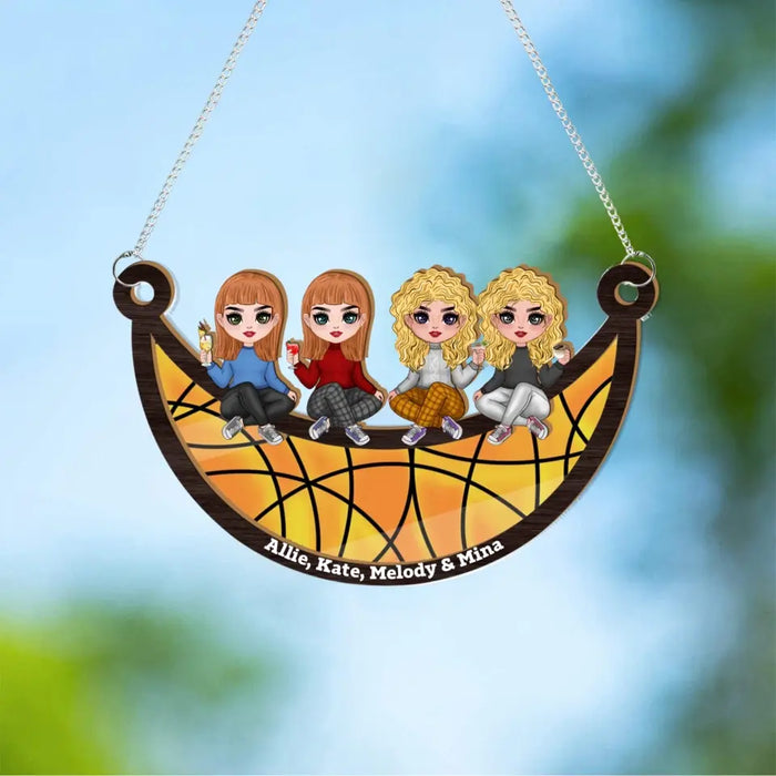 Personalized Best Friends Sitting On The Moon Suncatcher Ornament, Custom Window Hanging Suncatcher For Sisters Besties, Gift For Friends or Family