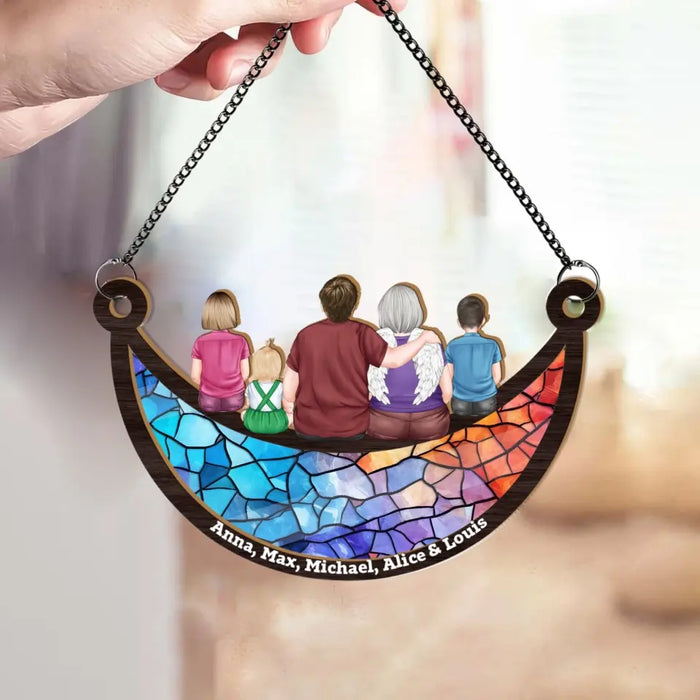 Personalized Grandparent and Kids Sitting On The Moon Suncatcher Ornament, Custom Window Hanging Suncatcher For Grandpa, Grandma