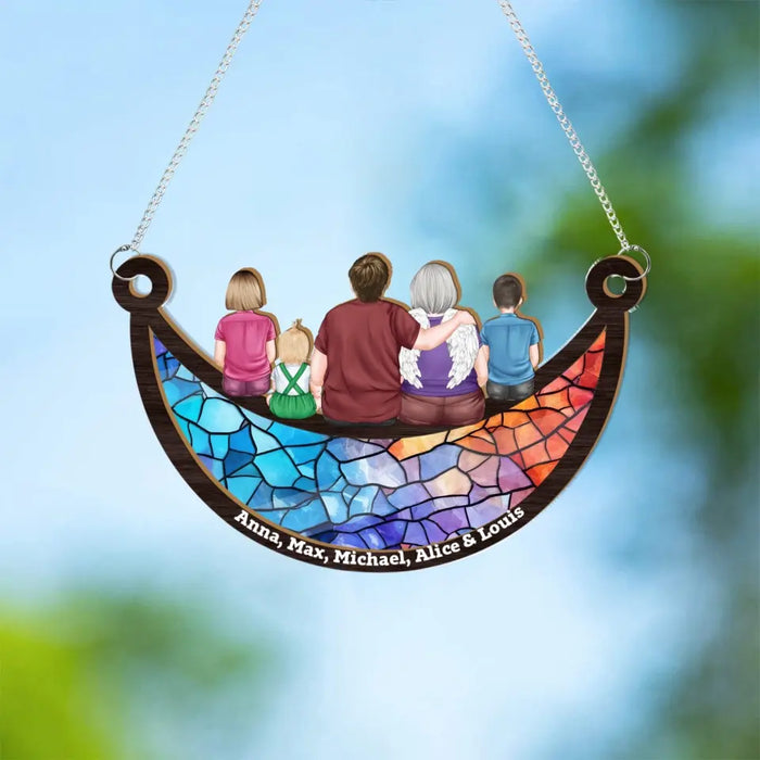 Personalized Grandparent and Kids Sitting On The Moon Suncatcher Ornament, Custom Window Hanging Suncatcher For Grandpa, Grandma