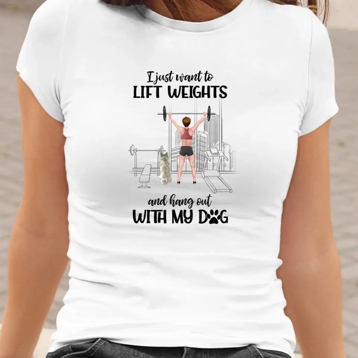 Personalized T-Shirt, Girl Lifting Weights with Dogs, Gift for Workout Lovers, Dog Lovers