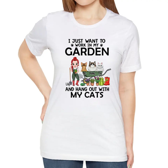 I Just Want To Work In My Garden And Hang Out With My Cats - Personalized Gifts Custom Shirt Cat Lovers