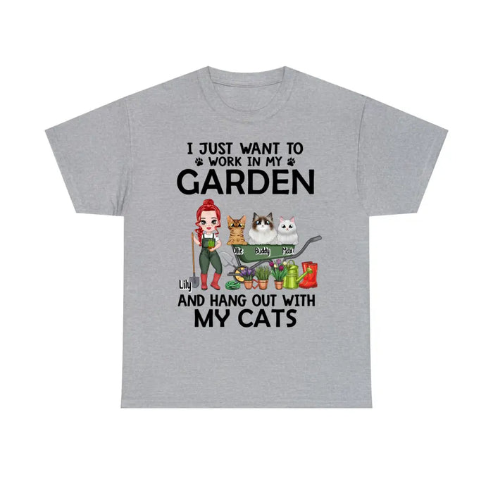 I Just Want To Work In My Garden And Hang Out With My Cats - Personalized Gifts Custom Shirt Cat Lovers