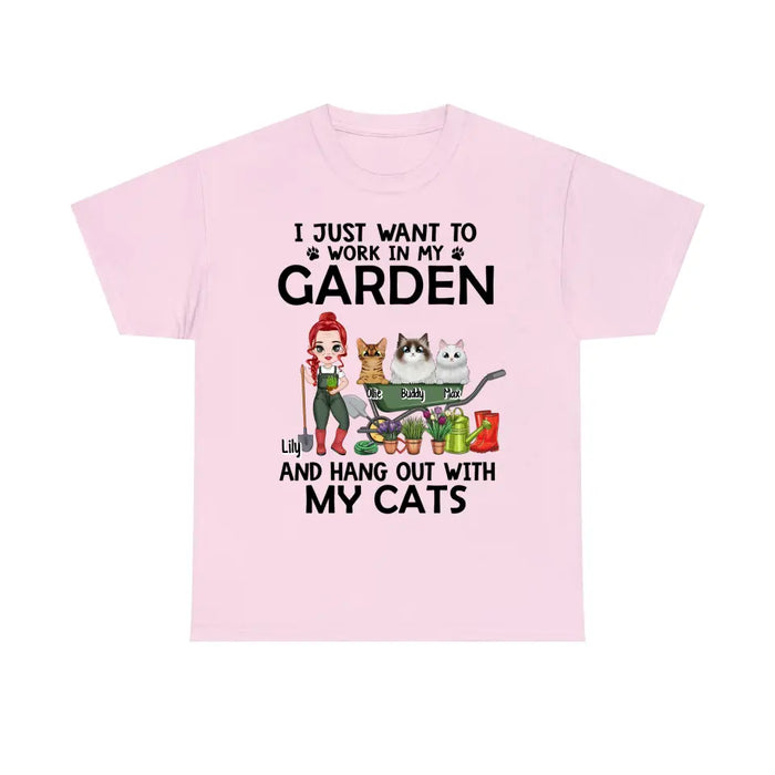 I Just Want To Work In My Garden And Hang Out With My Cats - Personalized Gifts Custom Shirt Cat Lovers