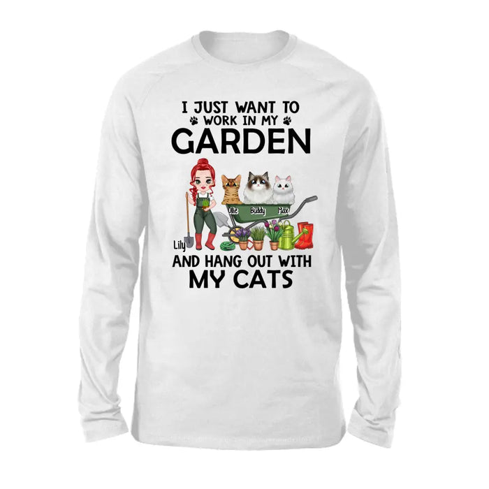 I Just Want To Work In My Garden And Hang Out With My Cats - Personalized Gifts Custom Shirt Cat Lovers