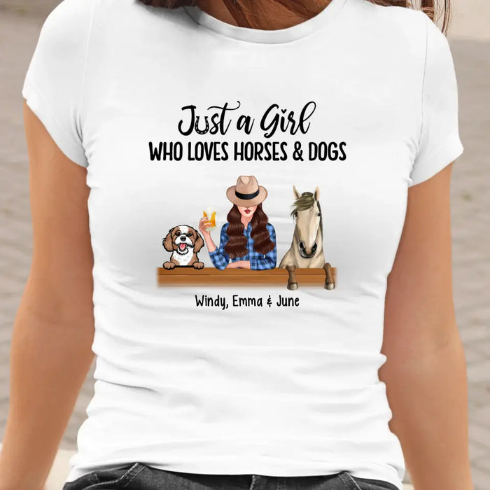 Personalized Shirt, Just A Girl Who Loves Horses And Dogs, Gift For Dog Lovers, Horse Lovers