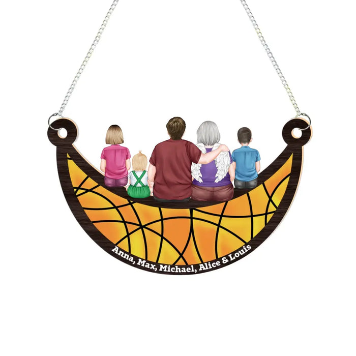 Personalized Grandparent and Kids Sitting On The Moon Suncatcher Ornament, Custom Window Hanging Suncatcher For Grandpa, Grandma