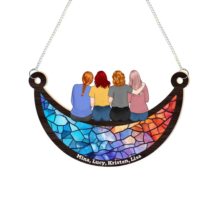 Personalized Best Friends Sitting On The Moon Suncatcher Ornament, Custom Window Hanging Suncatcher For Sisters, Gift For Friends or Family