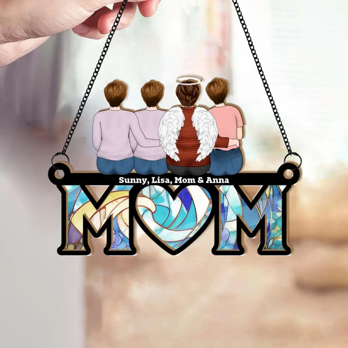 Personalized Mom and Children Suncatcher Ornament, Custom Memorial Window Hanging Suncatcher For Mother, Family