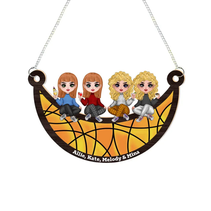 Personalized Best Friends Sitting On The Moon Suncatcher Ornament, Custom Window Hanging Suncatcher For Sisters Besties, Gift For Friends or Family