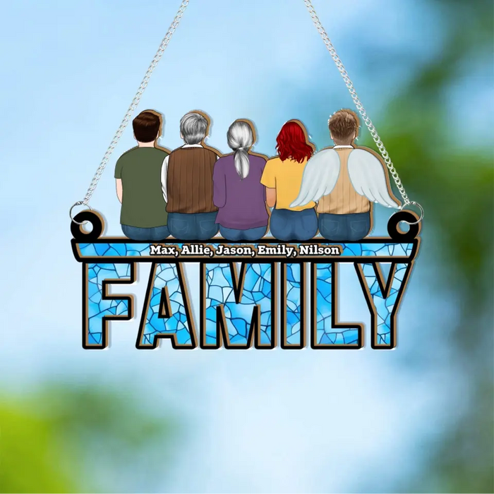 Personalized Family Sitting Suncatcher Ornament, Custom Window Hanging Suncatcher For Family