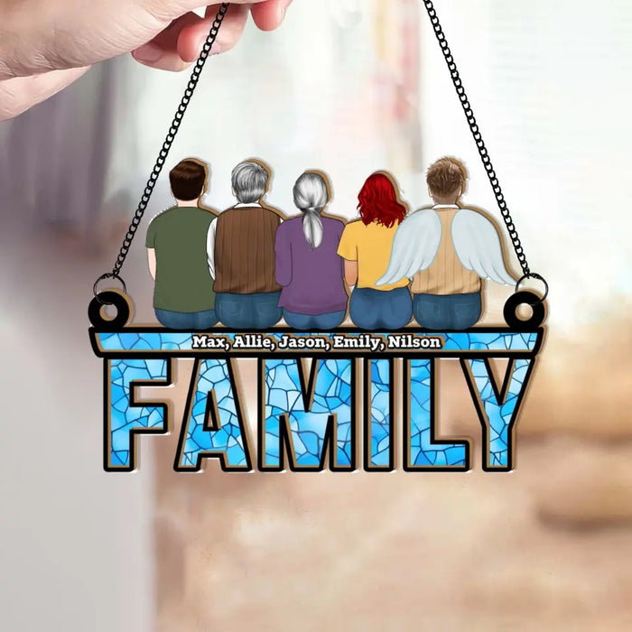 Personalized Family Sitting Suncatcher Ornament, Custom Window Hanging Suncatcher For Family