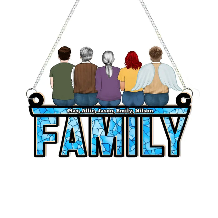 Personalized Family Sitting Suncatcher Ornament, Custom Window Hanging Suncatcher For Family