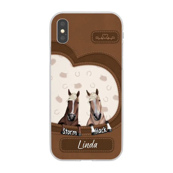 Leather Pattern Horse Mom - Personalized Gifts for Custom Horse Phone Case for Horse Mom, Horse Lovers