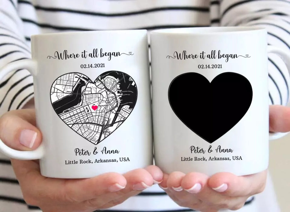 Where It All Began - Personalized Gifts Custom City Map Print Mug For Him Her Couples, First Date Memory Map