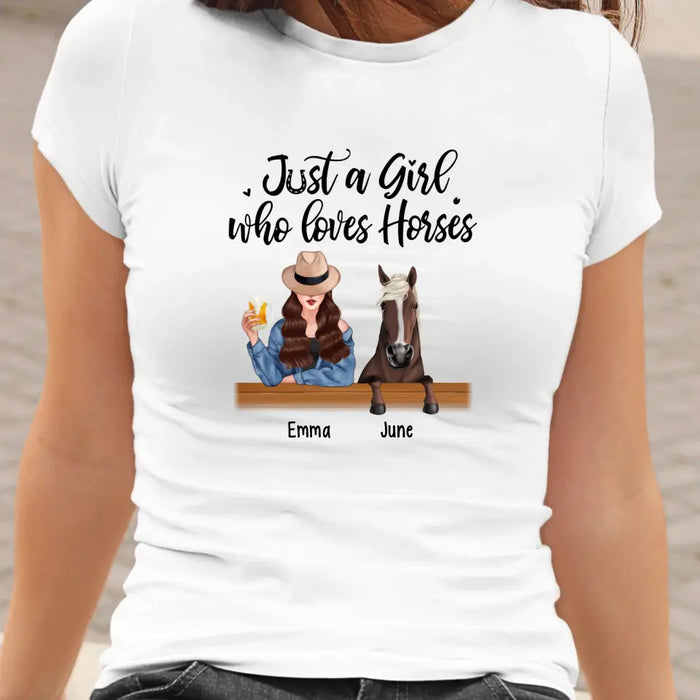 Personalized Just A Girl Who Loves Horses Shirt, Custom Girl with Her Horse Shirt, Gifts for Horse Lovers