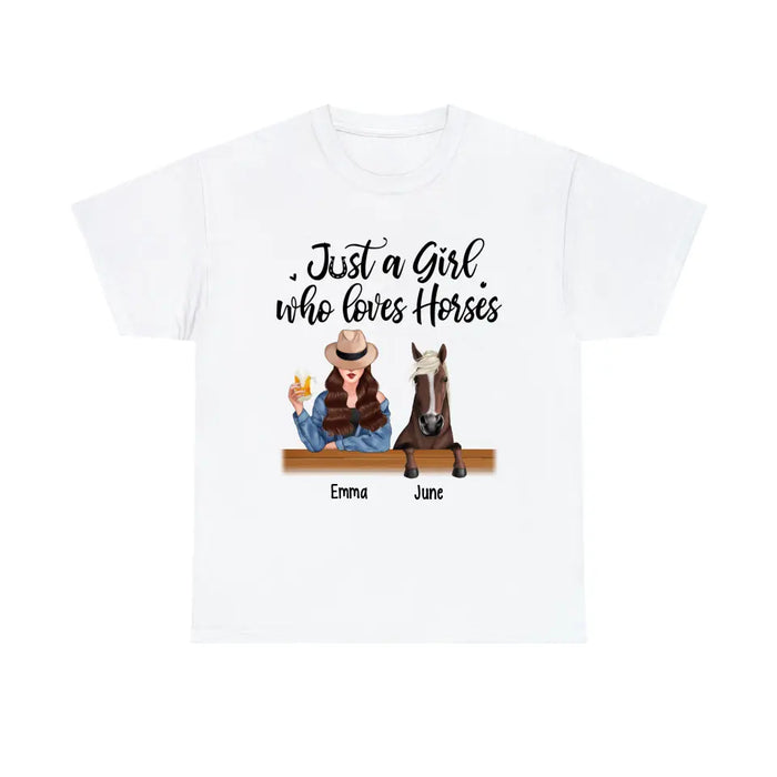 Personalized Just A Girl Who Loves Horses Shirt, Custom Girl with Her Horse Shirt, Gifts for Horse Lovers