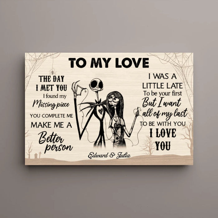 Personalized To My Love The Day I Met You I Found My Missing Piece Canvas, Halloween Couple Anniversary, Gift for Halloween, Wedding Anniversary Gift