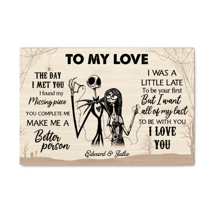 Personalized To My Love The Day I Met You I Found My Missing Piece Canvas, Halloween Couple Anniversary, Gift for Halloween, Wedding Anniversary Gift