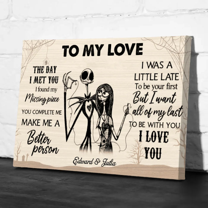 Personalized To My Love The Day I Met You I Found My Missing Piece Canvas, Halloween Couple Anniversary, Gift for Halloween, Wedding Anniversary Gift