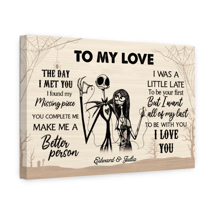 Personalized To My Love The Day I Met You I Found My Missing Piece Canvas, Halloween Couple Anniversary, Gift for Halloween, Wedding Anniversary Gift