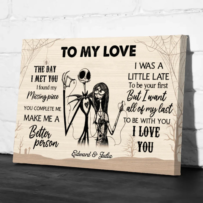 Personalized To My Love The Day I Met You I Found My Missing Piece Canvas, Halloween Couple Anniversary, Gift for Halloween, Wedding Anniversary Gift