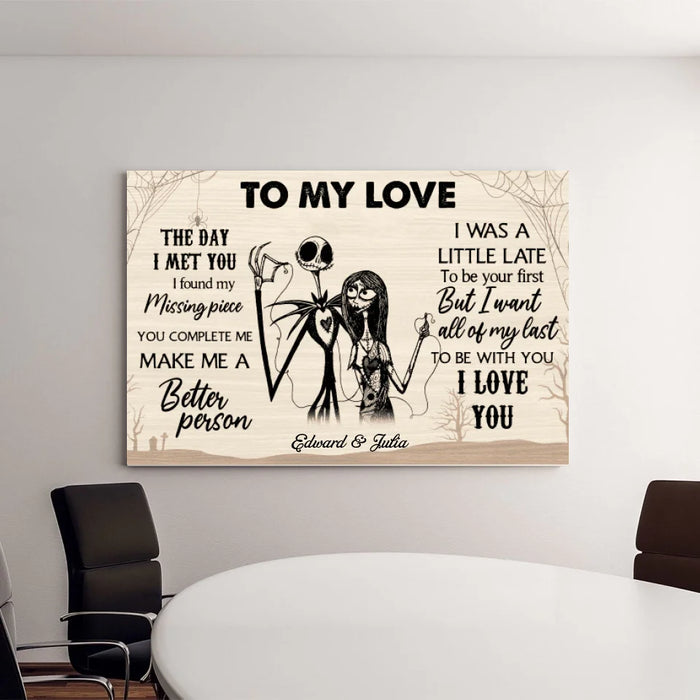 Personalized To My Love The Day I Met You I Found My Missing Piece Canvas, Halloween Couple Anniversary, Gift for Halloween, Wedding Anniversary Gift