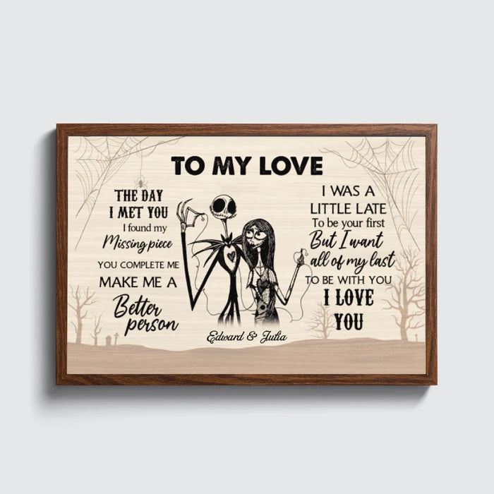 Personalized To My Love The Day I Met You I Found My Missing Piece Canvas, Halloween Couple Anniversary, Gift for Halloween, Wedding Anniversary Gift