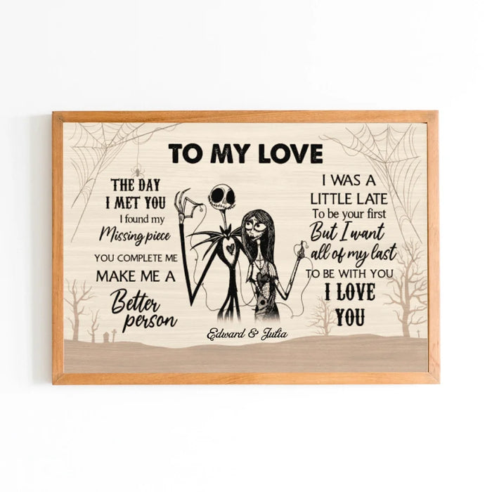 Personalized To My Love The Day I Met You I Found My Missing Piece Canvas, Halloween Couple Anniversary, Gift for Halloween, Wedding Anniversary Gift