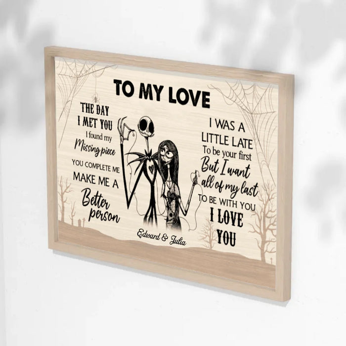 Personalized To My Love The Day I Met You I Found My Missing Piece Canvas, Halloween Couple Anniversary, Gift for Halloween, Wedding Anniversary Gift