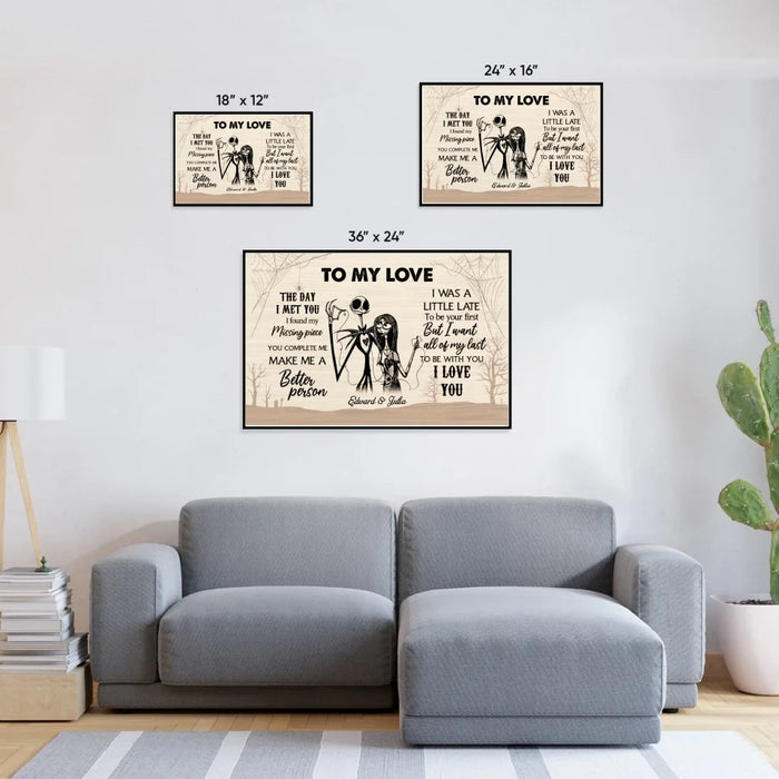 Personalized To My Love The Day I Met You I Found My Missing Piece Canvas, Halloween Couple Anniversary, Gift for Halloween, Wedding Anniversary Gift