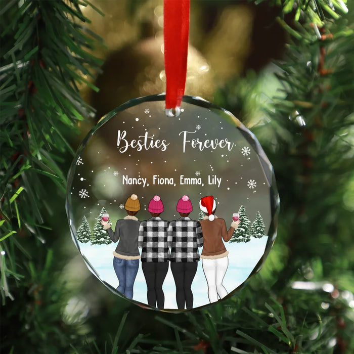 Personalized Besties Forever Glass Ornament, Custom Best Friend Christmas Ornament, Christmas Gift for Bestie, Best Friend, Sister