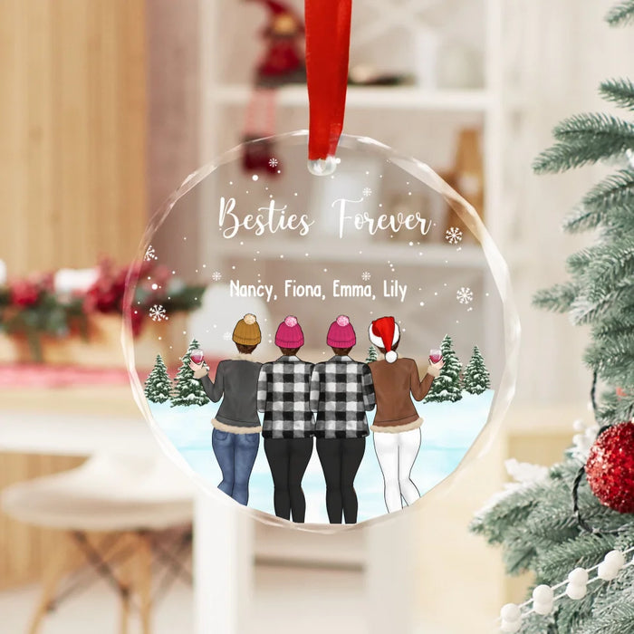 Personalized Besties Forever Glass Ornament, Custom Best Friend Christmas Ornament, Christmas Gift for Bestie, Best Friend, Sister