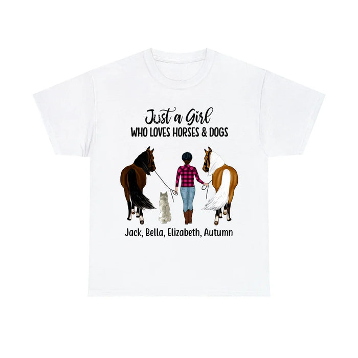 Personalized Shirt, Just a Girl Who Loves Horses and Dogs, Gifts For Horse and Dog Lovers