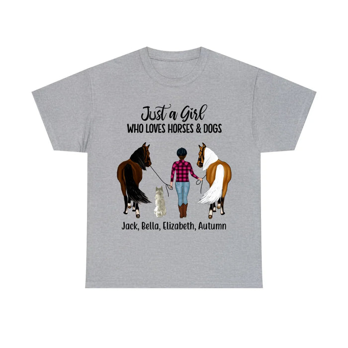 Personalized Shirt, Just a Girl Who Loves Horses and Dogs, Gifts For Horse and Dog Lovers