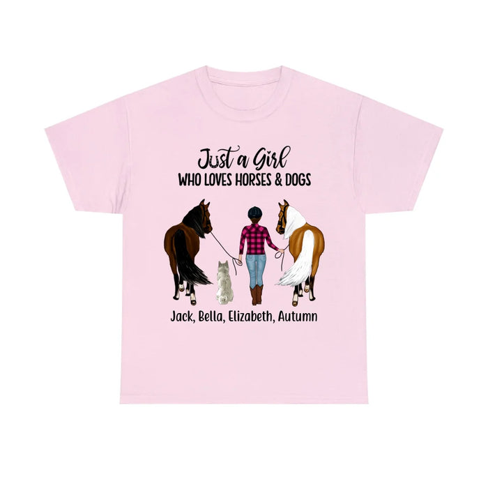 Personalized Shirt, Just a Girl Who Loves Horses and Dogs, Gifts For Horse and Dog Lovers