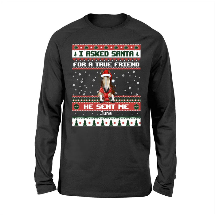 Personalized Shirt, I Asked Santa For A True Friend He Sent Me My Horses, Christmas Gift For Horse Lovers