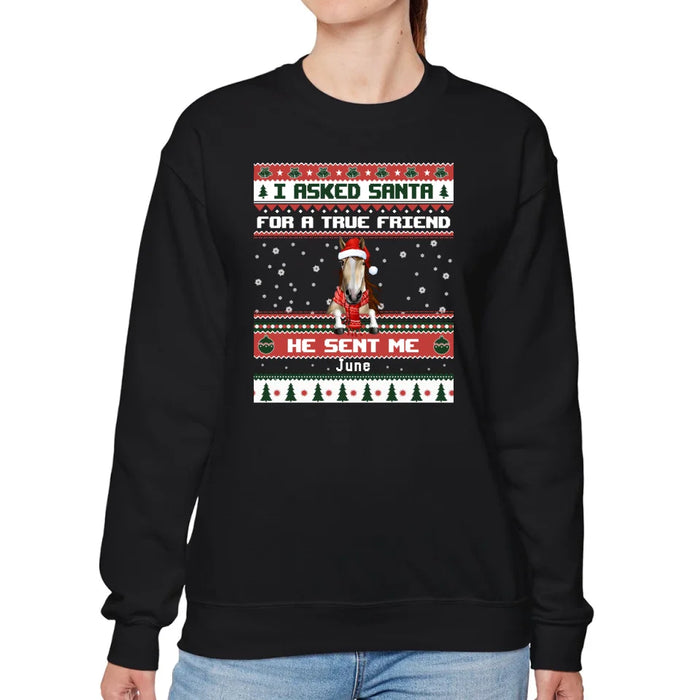 Personalized Shirt, I Asked Santa For A True Friend He Sent Me My Horses, Christmas Gift For Horse Lovers