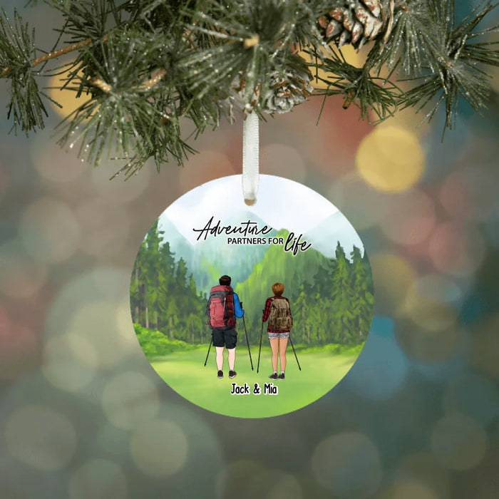 Personalized Adventure Partners For Life Ceramic Ornament, Custom Hiking Couple Best Friend Ornament, Custom Outdoors Gifts Hikers, Backpackers