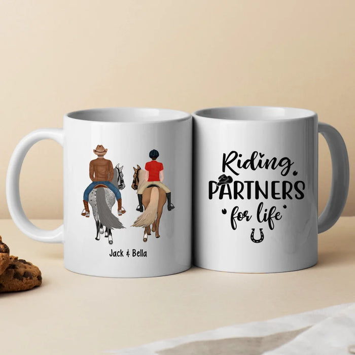 Personalized Riding Partners For Life Mug, Custom Horseback Riding Couple, Best Friend Mug, Gifts For Horse Lovers