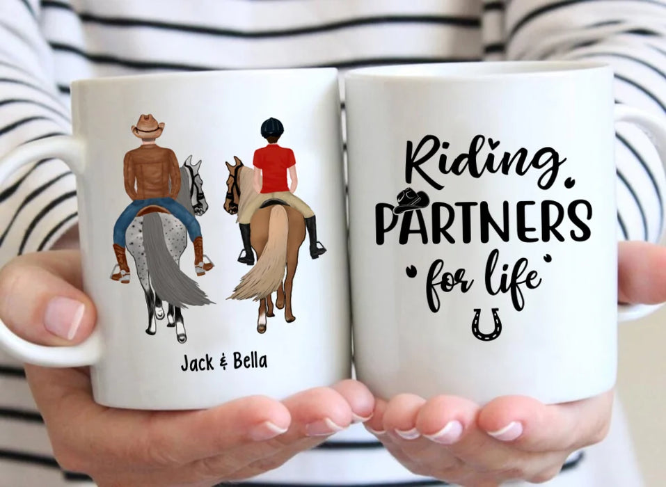 Personalized Riding Partners For Life Mug, Custom Horseback Riding Couple, Best Friend Mug, Gifts For Horse Lovers