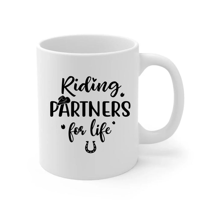 Personalized Riding Partners For Life Mug, Custom Horseback Riding Couple, Best Friend Mug, Gifts For Horse Lovers