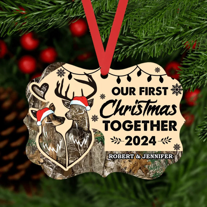 Personalized Our First Christmas Together 2024 Ornament, Custom Hunting Christmas Metal Ornament, Gift For Hunting Couples, Hunting Lovers