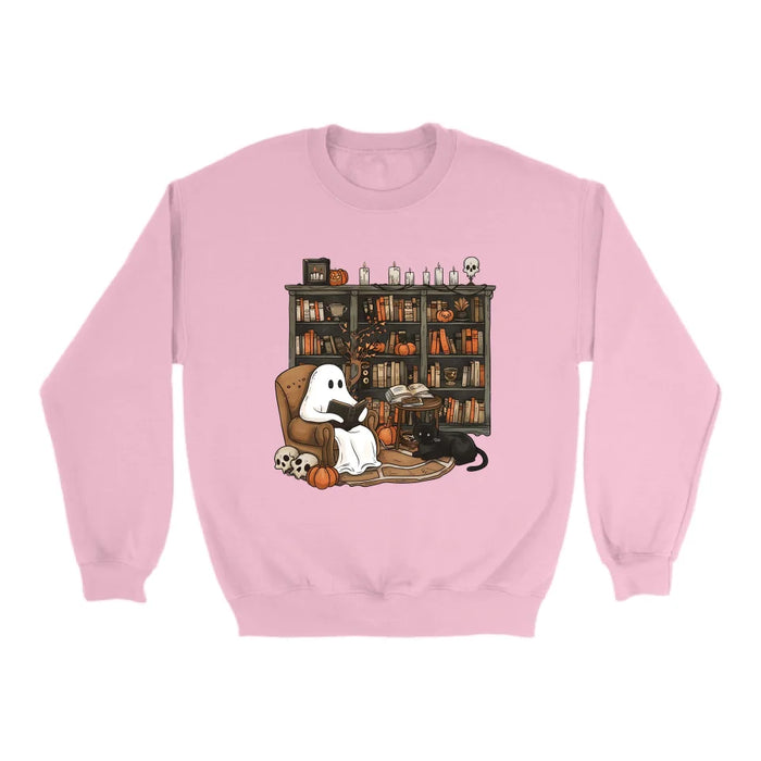 Retro Ghost Reading Books Sweatshirt, Librarian Ghost Halloween Sweatshirt