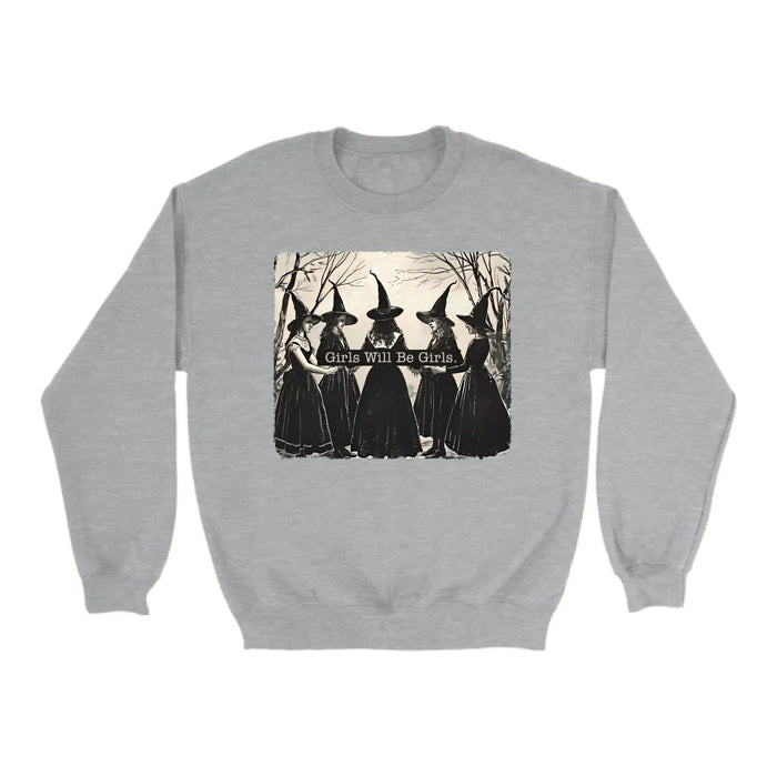 Vintage Girls Will Be Girls Witch Sweatshirt, Funny Halloween Witch Sweatshirt