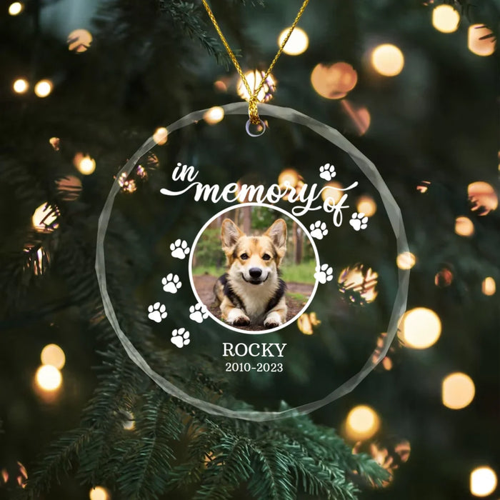 Personalized In Loving Memory Glass Ornament, Custom Dog Memorial Photo Ornament, Loss of Dog Sympathy Gift